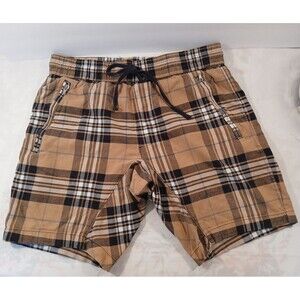 Pacsun Brown Plaid Shorts Sz M Pockets Drawstring Elastic Waist